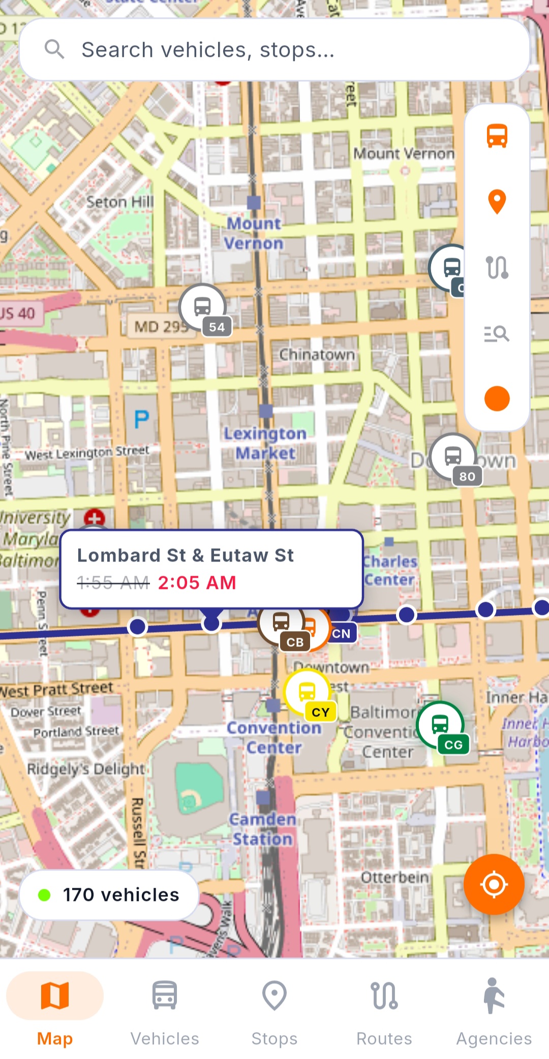 Stop arrival times on map